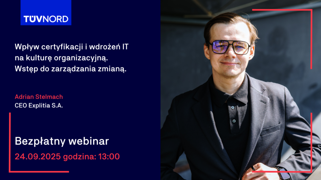 baner webinaru TUV NOR, a na nim Adrian Stelmach