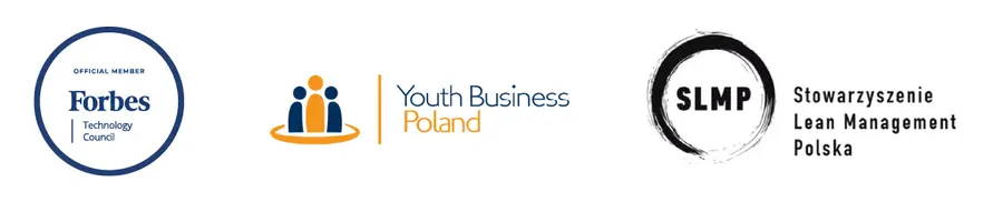 logo of Forbes Technology Council, Youth Businesss Poland and Lean Management Association Poland